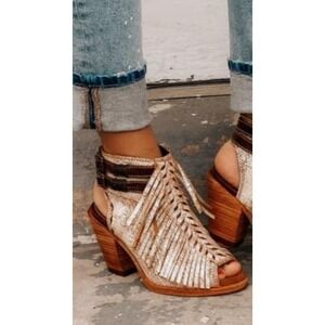 Liberty Black Boots‎ Open Toe Crackle Barbara Fringe Women's  New 8.5 Western